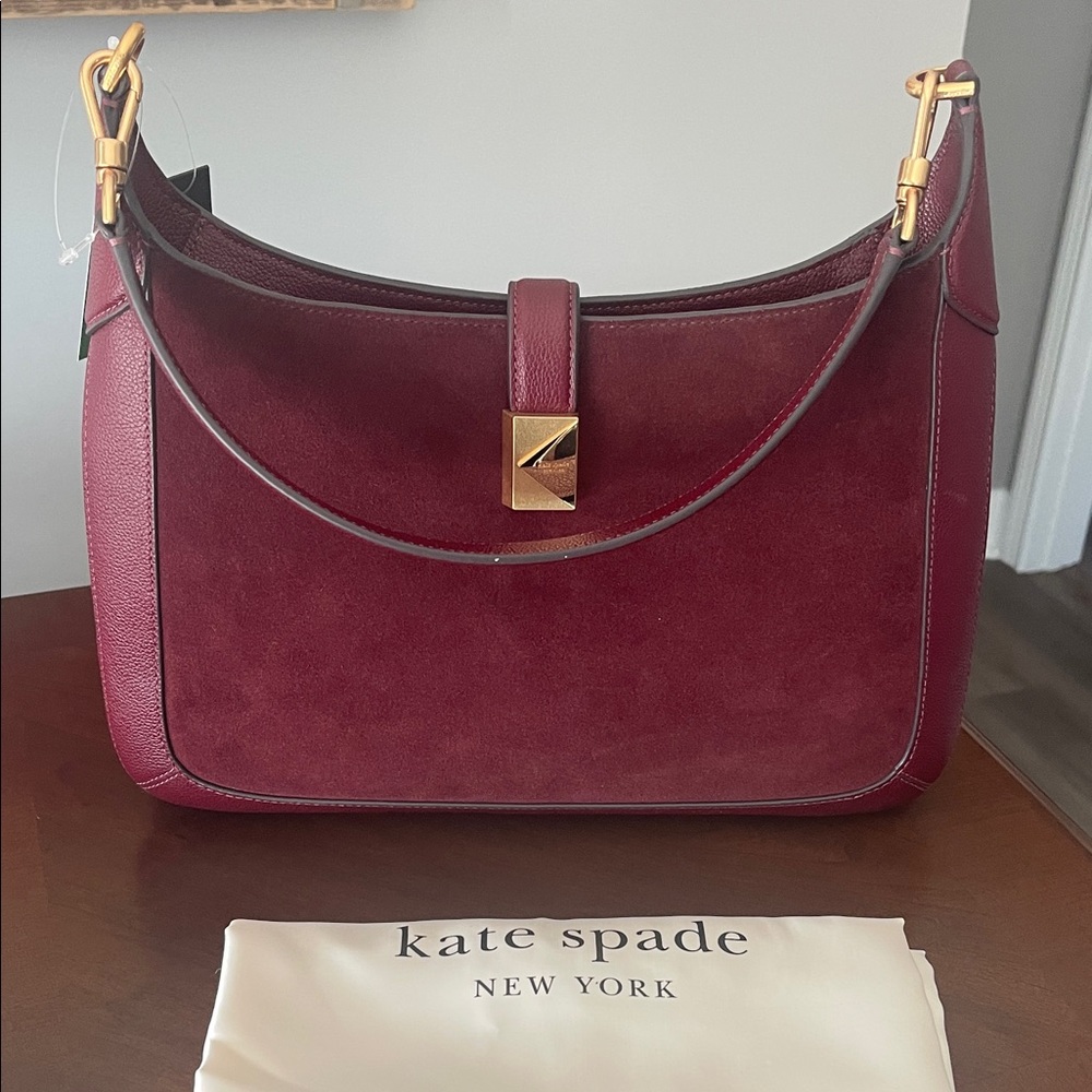 Kate Spade Deco Pebbled Suede Hobo/ Shoulder Bag with Gold Accents NWT